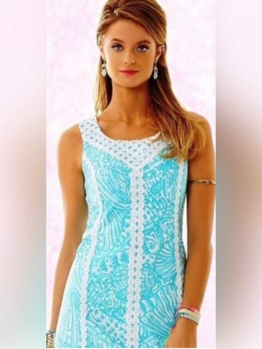 Lilly Pulitzer sz8 Macfarlane Embroidered Shift in Shorely Blue Sea Cups Flaw